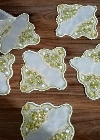 Bohem İşlemeli Altın Detaylı kahve sunum peçetesi - Görsel 2