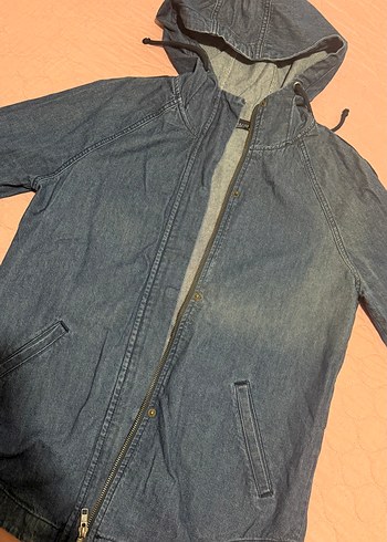 Mavi kot Kapüşonlu Denim Ceket