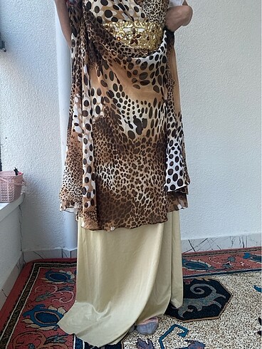 42 Beden Leopar desenli uzun elbise