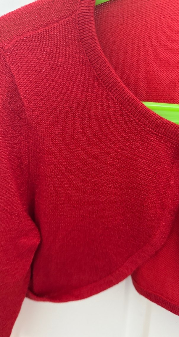 Kırmızı Parlak Uzun Kollu Kız Bolero - Görsel 2