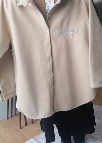 Bej Midi Kadın Süet Düğmeli Ceket - Görsel 3