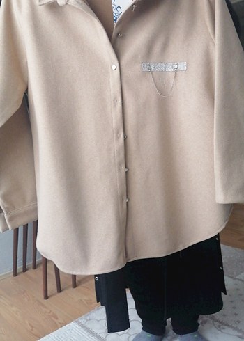 Bej Midi Kadın Süet Düğmeli Ceket - Görsel 2