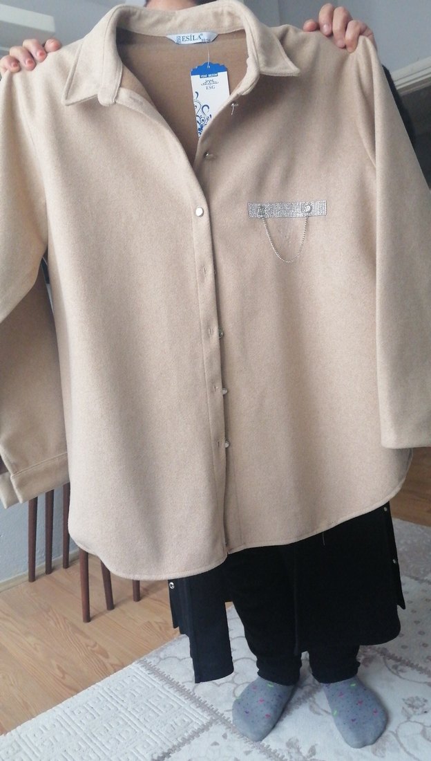 Bej Midi Kadın Süet Düğmeli Ceket - Görsel 3