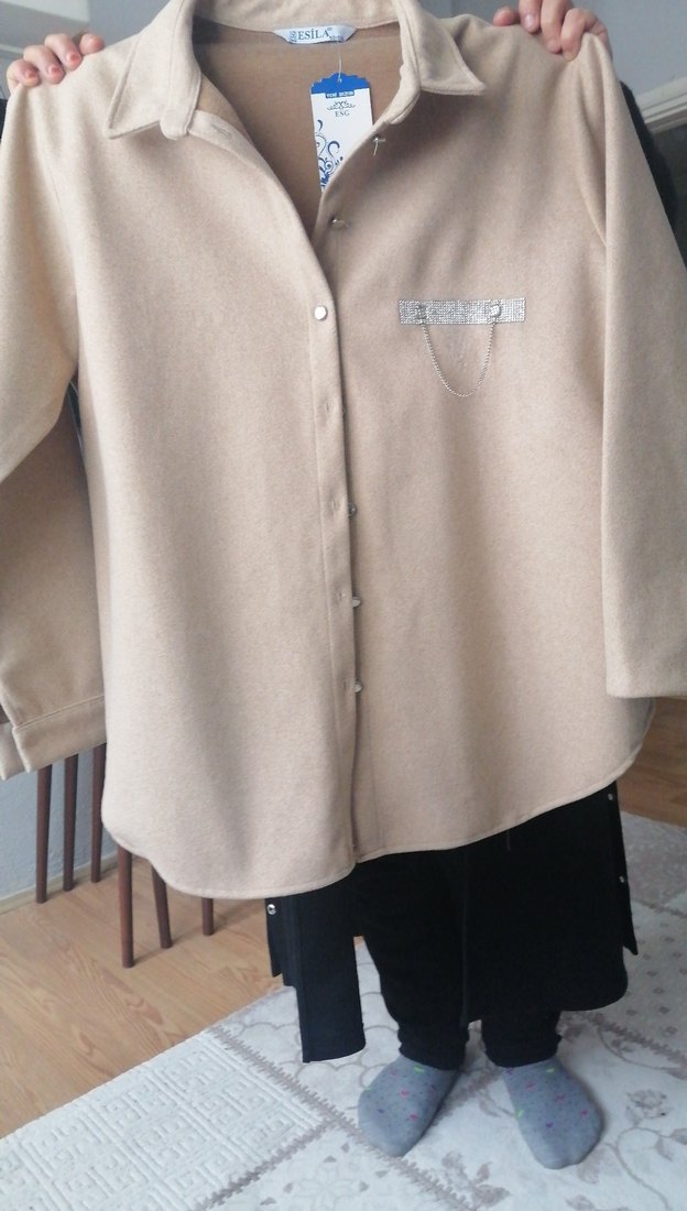 Bej Midi Kadın Süet Düğmeli Ceket - Görsel 2