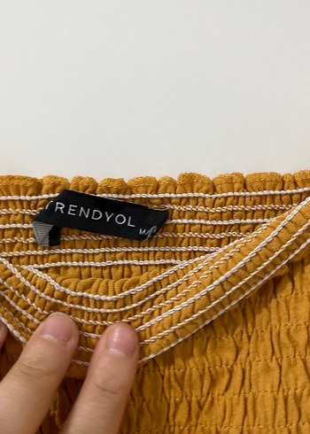 Sarı Mini Bohem Kadın Crop Top - Görsel 2