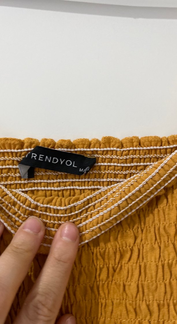 Sarı Mini Bohem Kadın Crop Top - Görsel 2