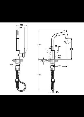  Beden gri Renk Artema Maestro A42146 Pull-out Eviye Mutfak Bataryası, Krom