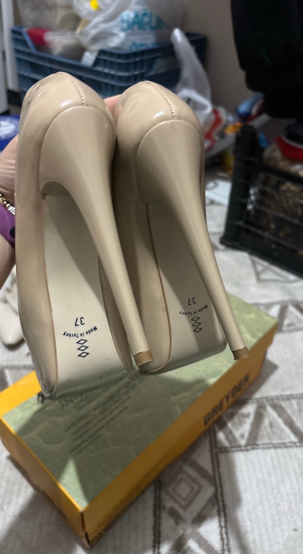 Bej Rugan Platform Topuklu Kadın Stiletto - Görsel 3