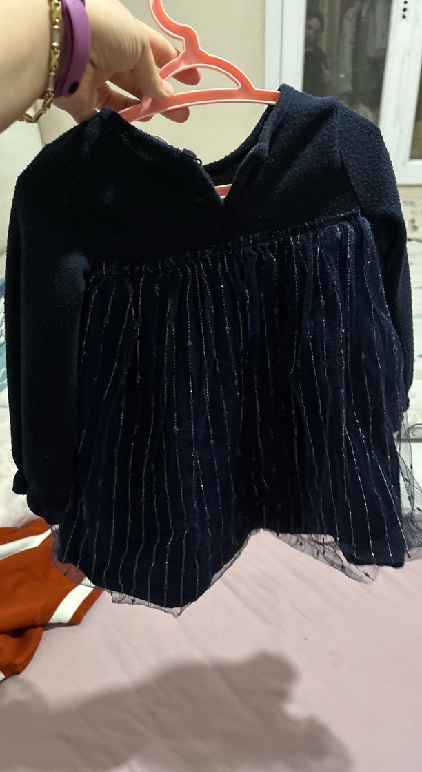 Kız Çocuk Lacivert Uzun Kollu Piliseli Elbise - Görsel 2