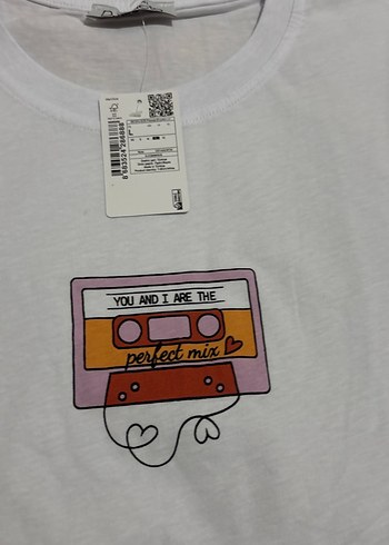 Beyaz Baskılı Kısa Kollu Pamuklu Tişört - Görsel 2