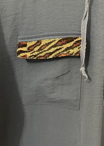 m Beden Kapüşonlu, Uzun Kollu Mavi Zebra Desenli Tunik