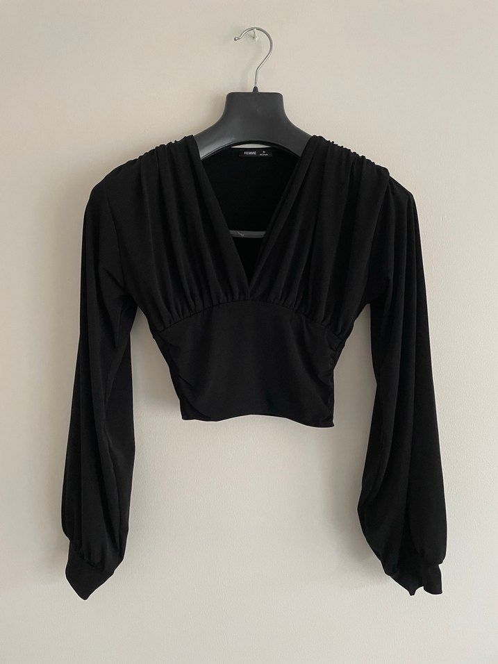 Femme Büzgülü V Yaka Bej Bluz - Görsel 2