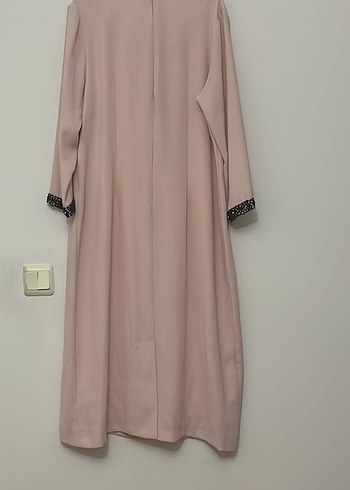 Bej Uzun Kollu Drapeli Kadın Elbise - Görsel 4