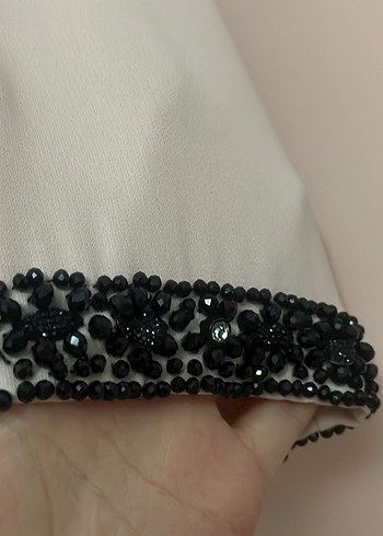 Bej Uzun Kollu Drapeli Kadın Elbise - Görsel 3