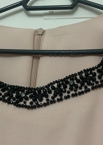 Bej Uzun Kollu Drapeli Kadın Elbise - Görsel 2