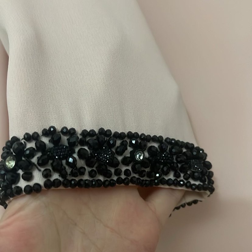 Bej Uzun Kollu Drapeli Kadın Elbise - Görsel 3