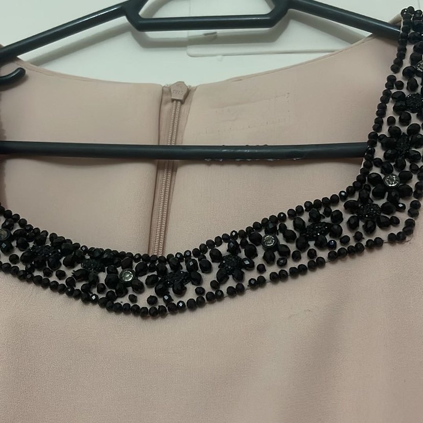 Bej Uzun Kollu Drapeli Kadın Elbise - Görsel 2