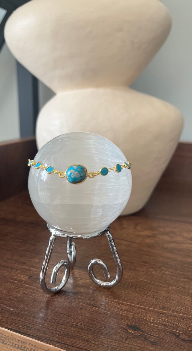 FİRUZE DOĞAL TAŞLI GÜMÜŞ BİLEKLİK *SERTİFİKALI* - Görsel 2