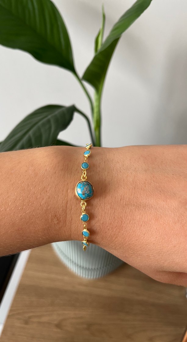 FİRUZE DOĞAL TAŞLI GÜMÜŞ BİLEKLİK *SERTİFİKALI* - Görsel 3