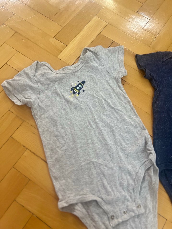 carters Gri ve Lacivert Kısa Kollu Bebek Body - Görsel 3