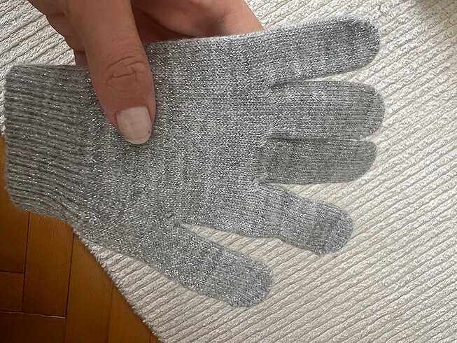 kız çocuk gri parlak eldiven - Görsel 2