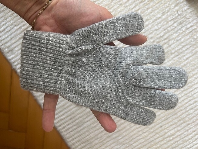 kız çocuk gri parlak eldiven - Görsel 3