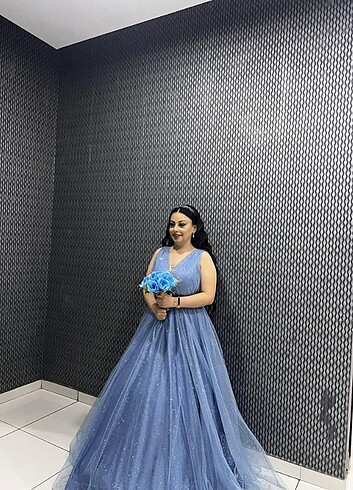42 Beden mavi Renk Nişan elbisesi 