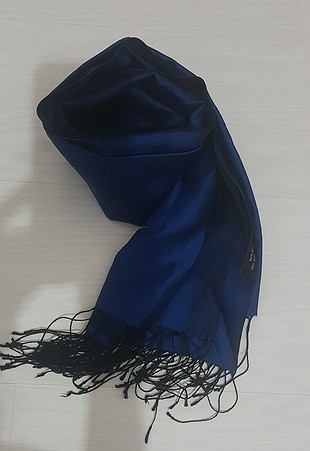 saks mavi lacivert çift taraflı ipek şal 