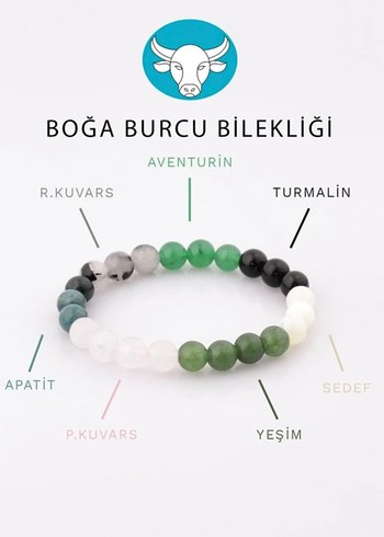 Boğa Burcu Doğal Taşlı Bileklik