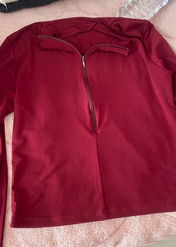 Bordo Yüksek Yakalı Fermuarlı Sweatshirt