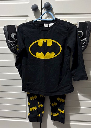 Siyah Batman Baskılı Uzun Kollu Çocuk Takımı - Görsel 2