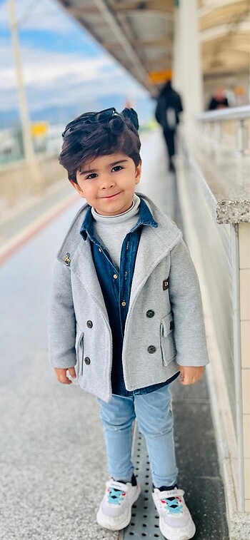 24-36 Ay Beden gri Renk 3lü takım kaşe ceket kot gömlek pantolon