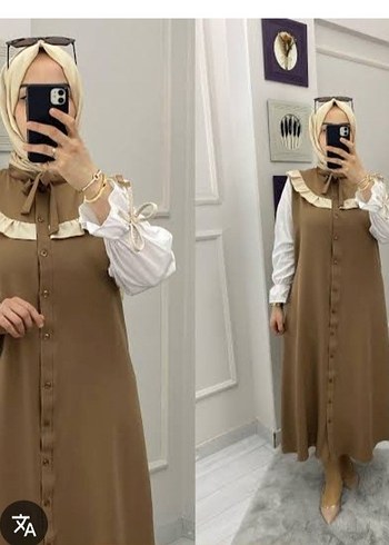 Düğmeli Camel Uzun Salaş Elbise 42 beden uzun elbıse
