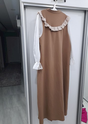 42 Beden Düğmeli Camel Uzun Salaş Elbise 42 beden uzun elbıse