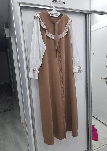 Diğer Düğmeli Camel Uzun Salaş Elbise 42 beden uzun elbıse