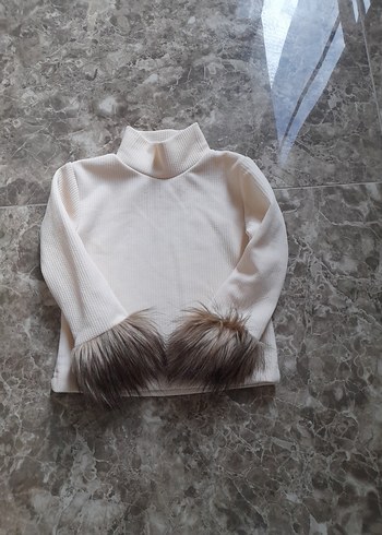 Beyaz kız Çocuk Boğazlı kolları kürk  buluz 1yaş  aylık - Görsel 4