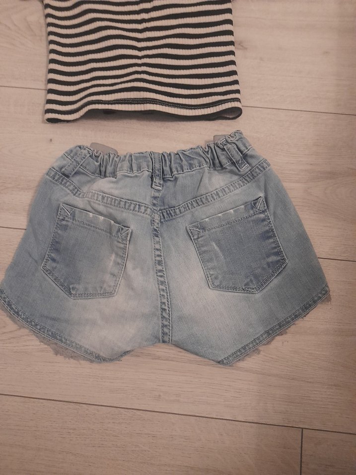 Kız Çocuk Mavi Denim Taşlı Şort omzu acık thşort - Görsel 3