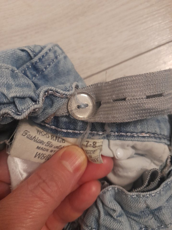 Kız Çocuk Mavi Denim Taşlı Şort omzu acık thşort - Görsel 5