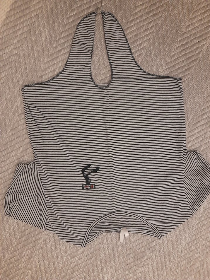 Gri Çizgili midi boyda Tişörtü, Kısa Kollu, Rahat Kesim - Görsel 5