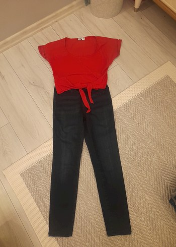 Kırmızı yuvarlak yaka bagcıklı midi boy  38 beden - Görsel 2