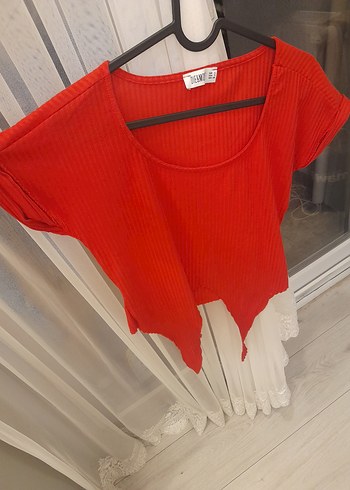 Kırmızı yuvarlak yaka bagcıklı midi boy  38 beden - Görsel 4