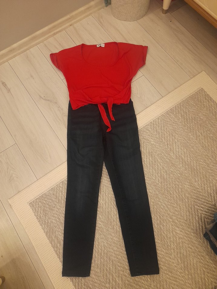 Kırmızı yuvarlak yaka bagcıklı midi boy  38 beden - Görsel 2