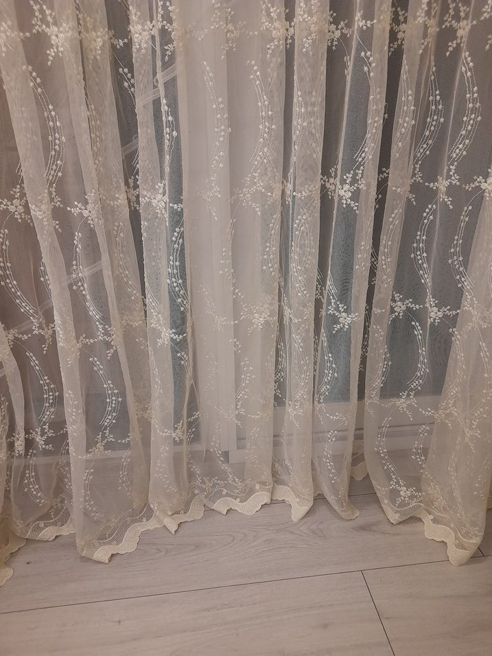 Modern Klasik kırık beyaz Nkışlı Tül Perde - Görsel 2