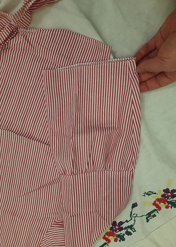 Düğmeli  Çizgili V Yaka Kadın Gömlek adil ısık marka - Görsel 7