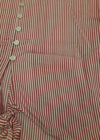 Düğmeli  Çizgili V Yaka Kadın Gömlek adil ısık marka - Görsel 4