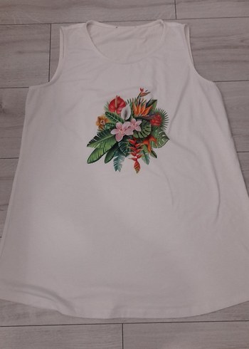 Baskılı Beyaz Kolsuz  40 beden Tişört - Görsel 2