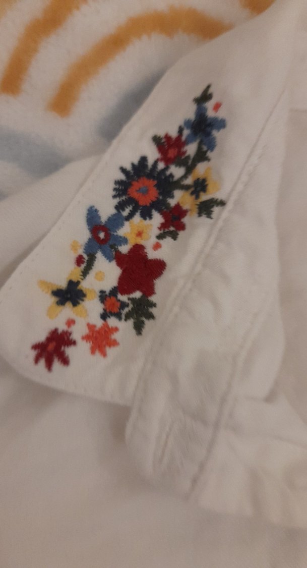 Nakışlı Beyaz Keten Kadın Gömlek cok şık - Görsel 5