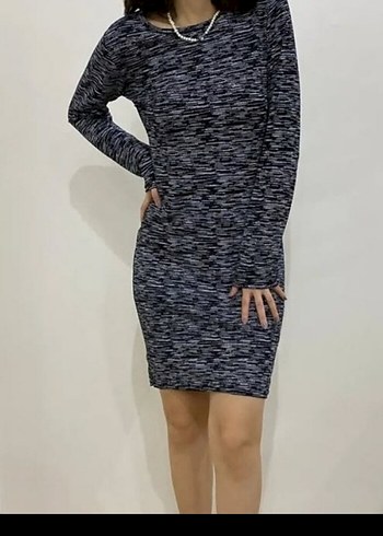 Gri Desenli Uzun Kollu Triko Elbise çok şık 36 38 beden - Görsel 2