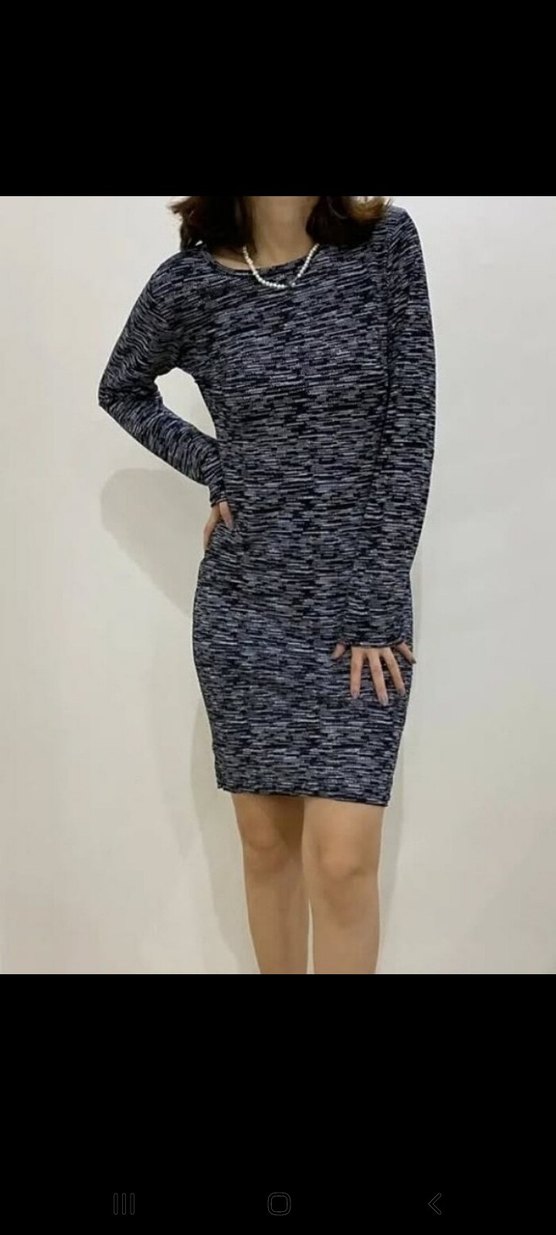 Gri Desenli Uzun Kollu Triko Elbise çok şık 36 38 beden - Görsel 2