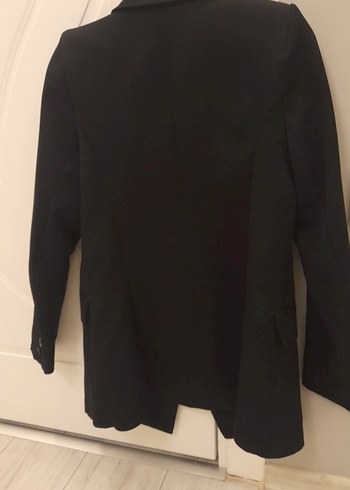 Düğmeli Siyah Midi Kadın Blazer Ceket - Görsel 5